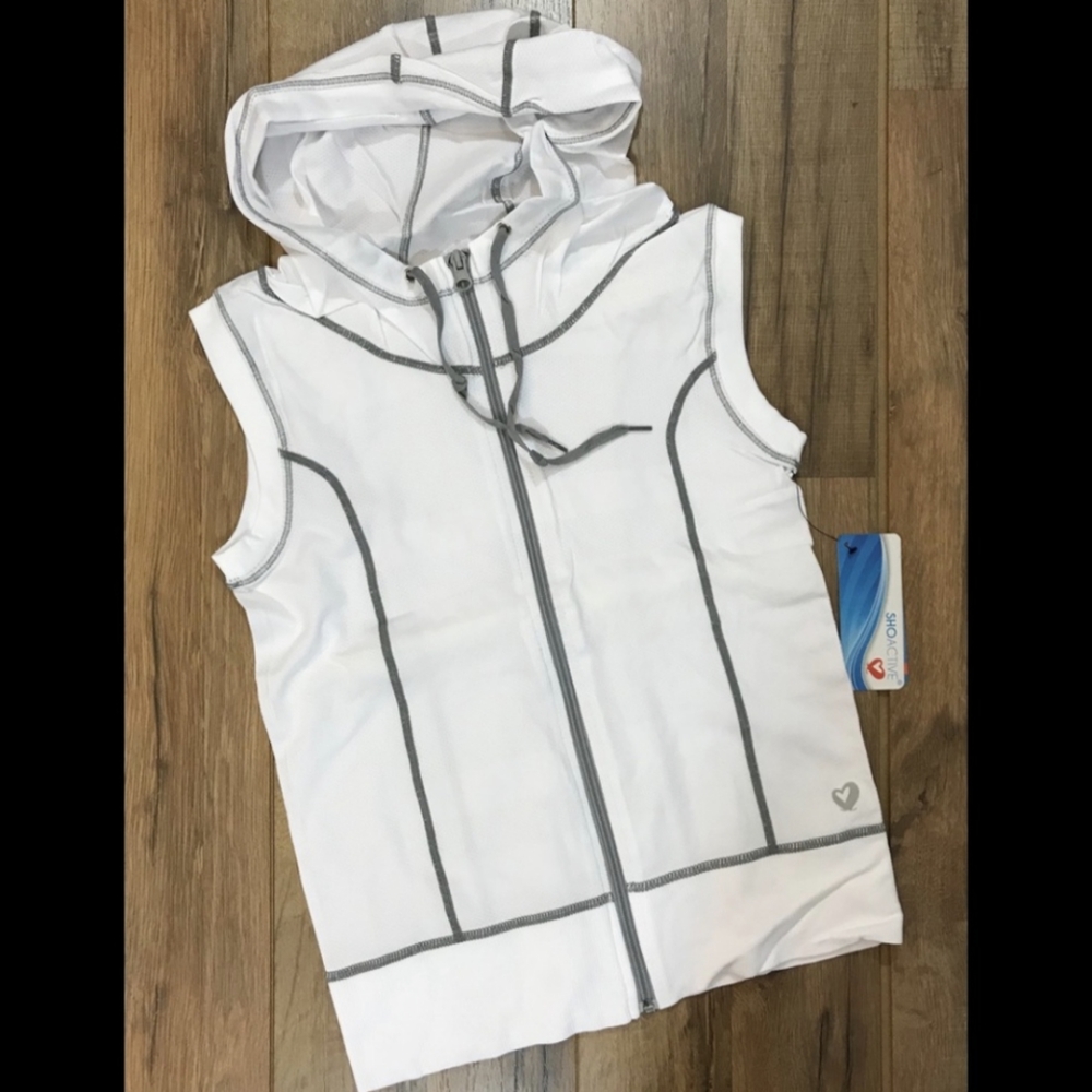 Mainly White ith Gray Zip Up Women's Runners Drawstring Hoodie Tank